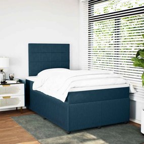 vidaXL Κρεβάτι Boxspring με Στρώμα Μπλε 120x200 εκ. Βελούδινο