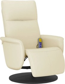 vidaXL Πολυθρόνα Μασάζ Ανακλινόμενη με Υποπόδιο Κρεμ από Συνθ. Δέρμα