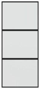 Συρόμενη Πόρτα Μαύρη 90 x 205 εκ. από Ψημένο Γυαλί &amp; Αλουμίνιο - Μαύρο