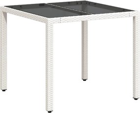 vidaXL Τραπέζι Κήπου Γυάλινη Επιφάνεια Λευκό 90x90x75 εκ. Συνθ. Ρατάν