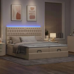 VidaXL Οθωμανικό κρεβάτι με στρώματα & LEDs Κρέμα 200x200cm ύφασμα