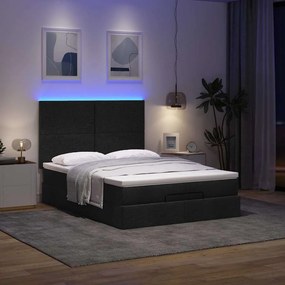 vidaXL Οθωμανικό κρεβάτι με στρώμα &amp; LEDs Μαύρο 140x190 cm Ύφασμα