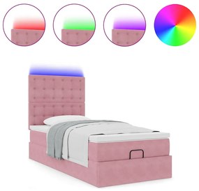 Οθωμανικό κρεβάτι με στρώματα &amp; LEDs Ροζ 90x190cm Velvet 3314437