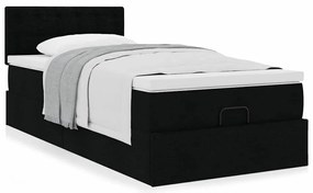 vidaXL Οθωμανικό κρεβάτι με στρώμα Μαύρο 90x200cm Ύφασμα
