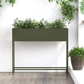 vidaXL Υψωμένη Γλάστρα Κήπου Λαδί 100 x 26 x 82 εκ Ατσάλι