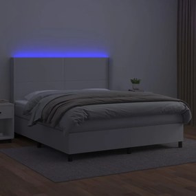 vidaXL Κρεβάτι Boxspring με Στρώμα &amp; LED Λευκό 160x200 εκ. Συνθ. Δέρμα