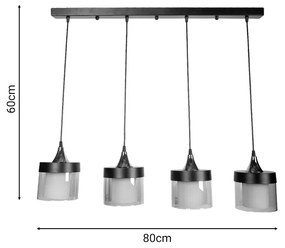 Φωτιστικό οροφής τετράφωτο Tigly pakoworld μαύρο μέταλλο 80x20x60εκ