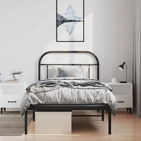 vidaXL Πλαίσιο Κρεβατιού με Κεφαλάρι Μαύρο 100 x 200 εκ. Μεταλλικό