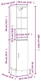 Ντουλάπι Γυαλ. Λευκό 34,5 x 34 x 180 εκ. από Επεξεργασμένο Ξύλο - Λευκό