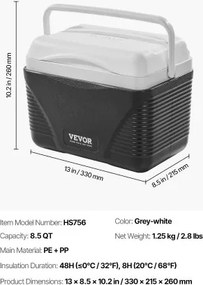 VEVOR Portable Cooler 8.5 QT Insulated Cooler 12 Can Capacity with Handles