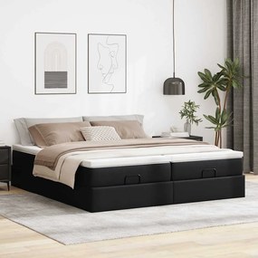 vidaXL Οθωμανικό κρεβάτι με στρώματα Μαύρο 180x200cm Faux Leather