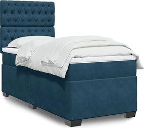 vidaXL Κρεβάτι Boxspring με Στρώμα Μπλε 80 x 200 εκ. Βελούδινο
