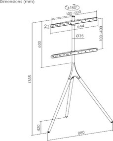 POWERTECH βάση τηλεόρασης δαπέδου PT-1400, 45-65", έως 32kg