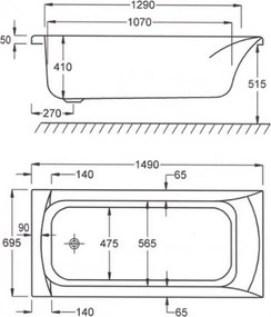 Sanitec Rosa 550 - Παραλληλόγραμμη Μπανιέρα 150x70 εκ - Χωρίς, Χωρίς, Χωρίς, Χωρίς