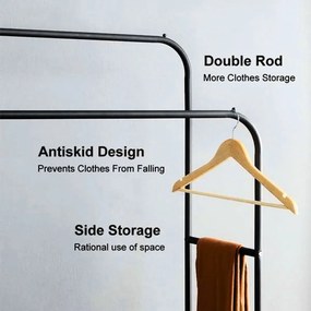 Διπλή Tροχήλατη Κρεμάστρα Δαπέδου 110x55x150cm με 1 Ράφι - Μαύρο