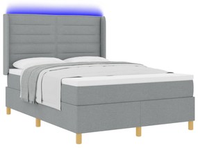 vidaXL κρεβάτι Box Spring με στρώμα & LED Γκρίζο 140x200 εκ. ύφασμα