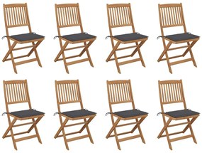 3075113 vidaXL Καρέκλες Εξ. Χώρου Πτυσσόμενες 8 τεμ. Ξύλο Ακακίας &amp; Μαξιλάρια Ανθρακί, 1 Τεμάχιο