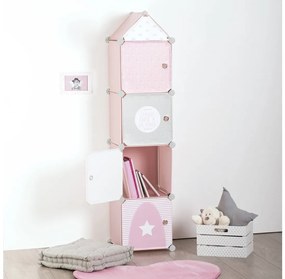Παιδικό Έπιπλο Οργάνωσης και Αποθήκευσης Atmosphera for Kids με 4 ράφια με πορτάκι, διαστάσεις 34 x 31.5 x 139 cm, σε ροζ και λευκή απόχρωση