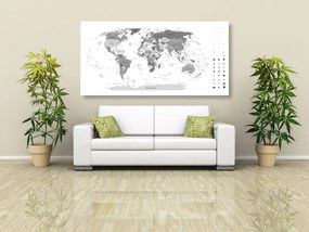 Εικόνα σε φελλό λεπτομερής παγκόσμιος χάρτης σε ασπρόμαυρο σχέδιο - 100x50  peg