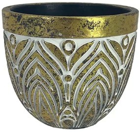 Κασπώ Ανάγλυφα Φύλλα 06-20008 Φ14,5x12,5cm Gold-White Marhome Κεραμικό