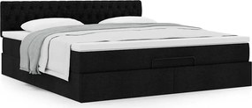 vidaXL Οθωμανικό κρεβάτι με στρώμα Μαύρο 180x200cm Ύφασμα