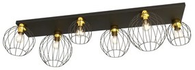 Πλαφονιέρα Φωτιστικό Οροφής 6xE27 Πλέγμα Nest Emibig -1370/6-Μαύρο-Χρυσό 1370/6
