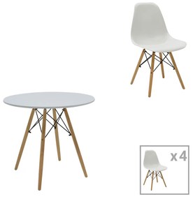 Τραπεζαρία Julita σετ 5τεμ pakoworld MDF και ξύλο οξιάς σε λευκή-φυσική απόχρωση Φ80x73εκ