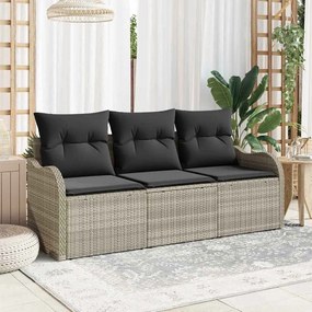vidaXL Σετ Καναπέ Κήπου με μαξιλάρι 3 pcs Ανοιχτό γκρι Πολυ ράταν
