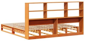 Κρεβάτι Βιβλιοθήκη Χωρίς Στρώμα Καφέ 200x200 εκ Μασίφ Πεύκο - Καφέ