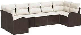 vidaXL Σετ Καναπέ Κήπου με μαξιλάρι 7 pcs Καφέ Πολυ Ρατάν