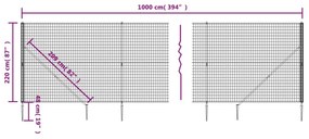 vidaXL Συρματόπλεγμα Περίφραξης Ανθρακί 2,2x10 μ. με Καρφωτές Βάσεις
