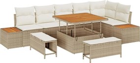 vidaXL Σετ Καναπέ Κήπου με μαξιλάρι 9 pcs Μπεζ Πολυ ράταν