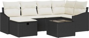 vidaXL Ensemble de Canapé de Jardin 7 τμχ. Μαύρο και Κρέμα