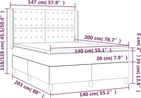 vidaXL Κρεβάτι Boxspring με Στρώμα Μαύρο 140x200 εκ. Υφασμάτινο