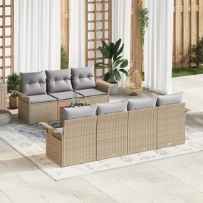 vidaXL Σετ Καναπέ 8 Τεμαχίων με Μαξιλάρια Μπεζ Πολυ Ρατάν Ακακία