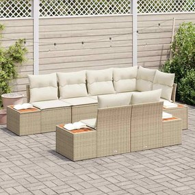vidaXL Σετ Καναπέ Κήπου με μαξιλάρι 7 pcs Μπεζ και Κρέμα Πολυρατάν