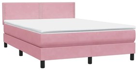 Κρεβάτι Boxspring με Στρώμα Ροζ 160x210 εκ. Βελούδινο - Ροζ