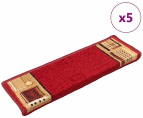 Πατάκια Σκάλας Αυτοκόλλητα 5 τεμ. Κόκκινα 65x21x4 εκ.