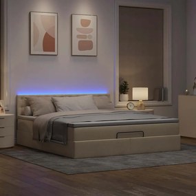 vidaXL Οθωμανικό κρεβάτι με στρώμα &amp; LEDs Cream 160x200cm ύφασμα