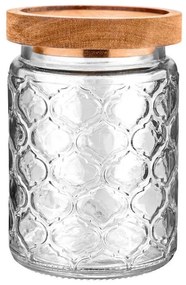 Δοχείο Αποθήκευσης Γυάλινο Allure 01-23607 700ml 14x10cm Ανάγλυφο Με Καπάκι Natural-Clear Estia Wood, Glass