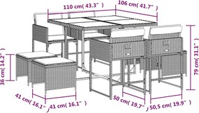 vidaXL Σετ Τραπεζαρίας Κήπου 9 τεμ Μαύρο από Συνθ. Ρατάν με Μαξιλάρια