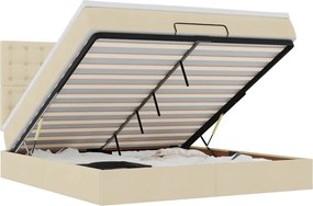 vidaXL Οθωμανικό κρεβάτι με στρώμα &amp; LEDs Cream 160x200cm ύφασμα