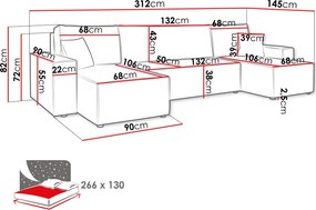 Γωνιακός καναπές Karla U-Kafe Anoixto - 312.00Χ145.00Χ82.00cm