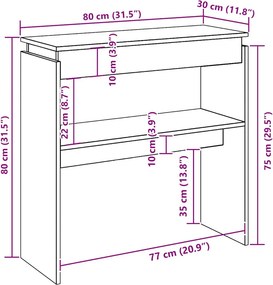 vidaXL Τραπεζάκι Κονσόλα Sonoma Δρυς 80 x 30 x 80 εκ. από Επεξ. Ξύλο