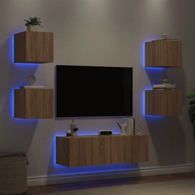 vidaXL Ντουλάπια Τηλεόρασης Τοίχου 5 Τεμ. με Φώτα LED Sonoma Δρυς