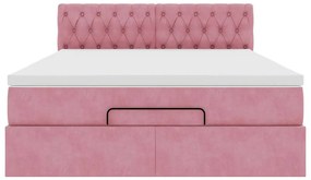 vidaXL Οθωμανικό κρεβάτι με στρώμα & LEDs Ροζ 140x190cm Velvet