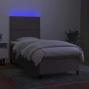 Κρεβάτι Boxspring με Στρώμα &amp; LED Taupe 90x200 εκ. Υφασμάτινο - Μπεζ-Γκρι