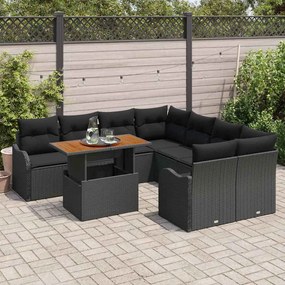 vidaXL Σετ Καναπέ Κήπου με αποθήκευση 9 pcs Μαύρο Πολυ ράταν