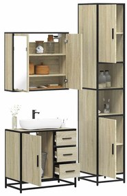 vidaXL Σετ Επίπλων Μπάνιου 3 Τεμαχίων Sonoma Δρυς Επεξεργασμένο Ξύλο