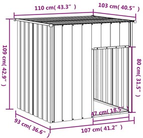 vidaXL Σπιτάκι Σκύλου με Οροφή Αν. Γκρι 110x103x109 εκ Γαλβαν. Χάλυβας